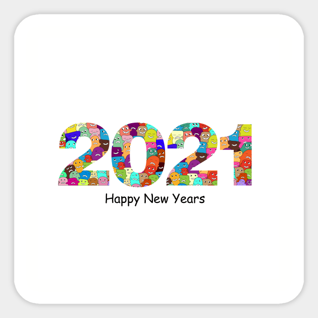 Happy New Year 2021 with doodles patern Sticker by Bequeen